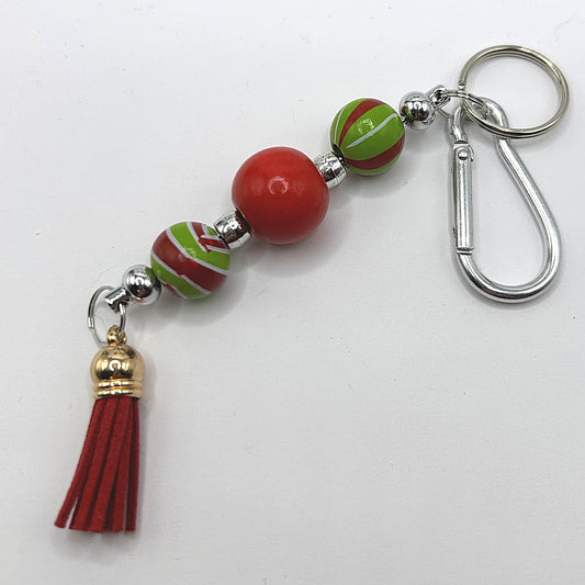 Christmas Keyring with Swirled Beads and Silver-Colored Accents