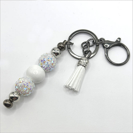 Sparkling White and Wood Keyring