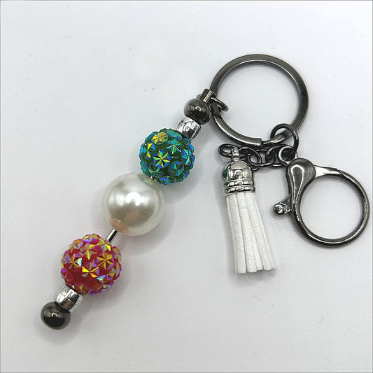 Sparkly Green and Red and Pearl Keyring