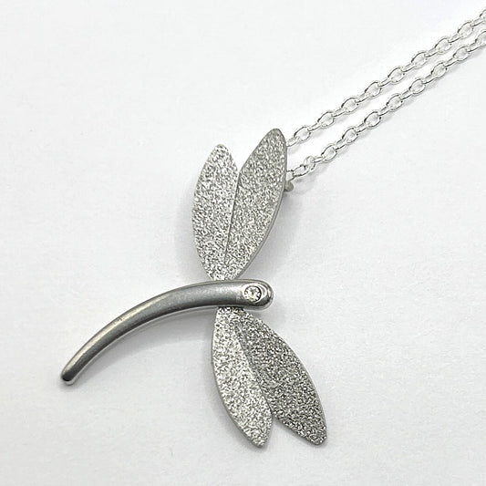 Dragonfly with Textured Wings Pendant Necklace