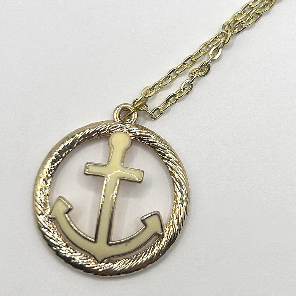 Round Cream Enamel Anchor Pendant Necklace