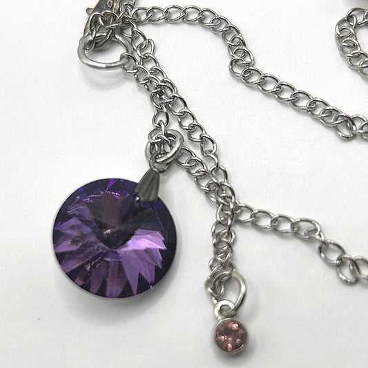 Round Purple Simple Faceted Pendant Necklace