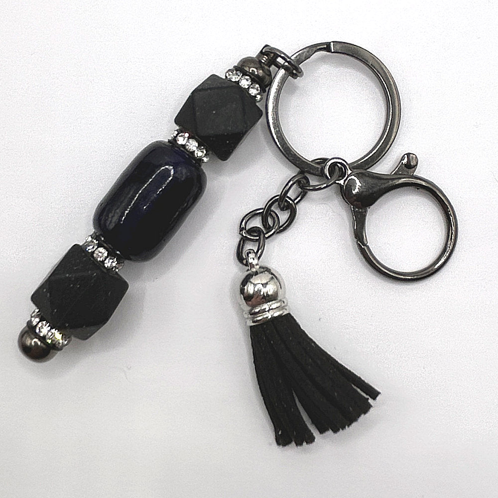 Black and Deep Blue Glass Keyring