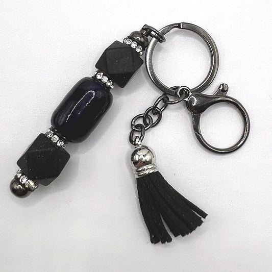 Black and Deep Blue Glass Keyring