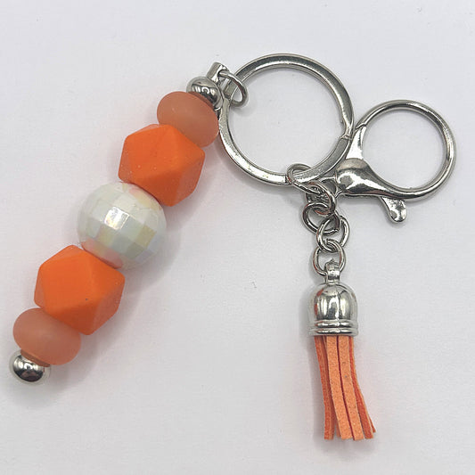 Orange and White Geometric Keyring