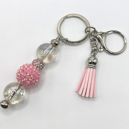 Clear and Sparkly Pink Keyring