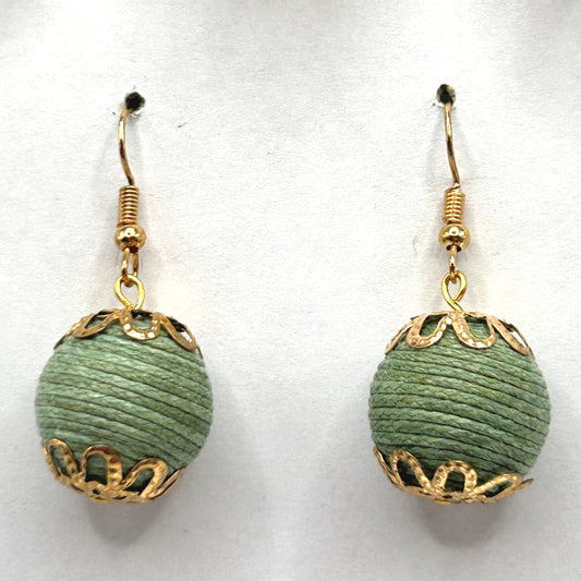 Chunky Green Fabric Ball Earrings