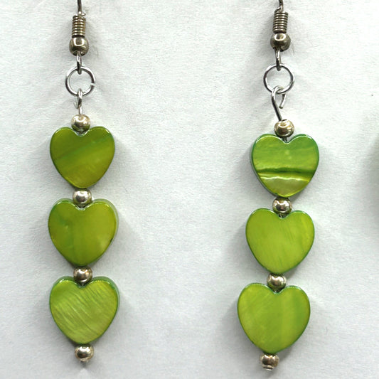 Green Triple-Heart Mother-of-Pearl Earrings