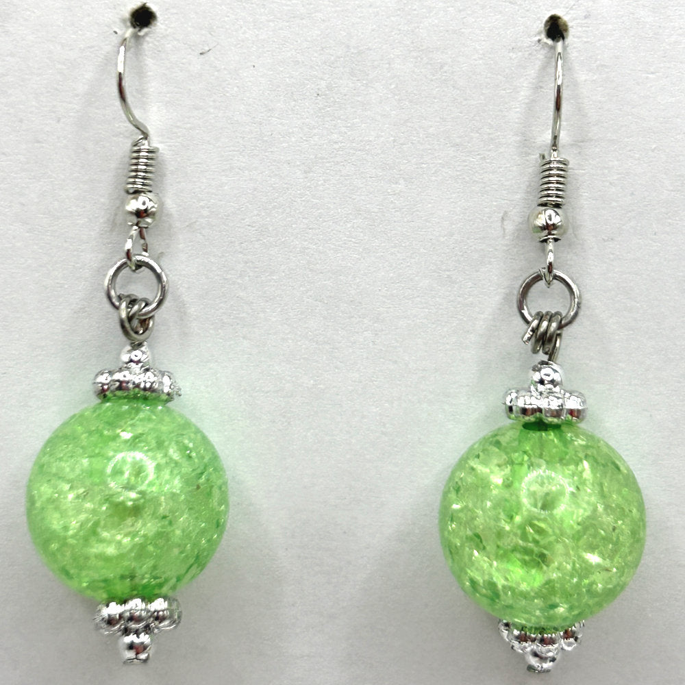 Green Crackle Ball Earrings