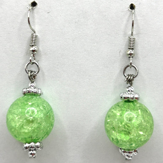 Green Crackle Ball Earrings