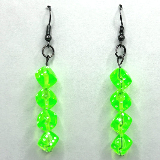 Neon Green Quad Dice Earrings