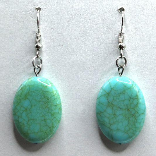 Faux Turquoise Oval Drop Earrings