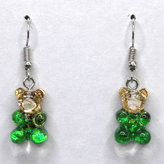 Gold and Green Sparkly Gummy Bear Earrings