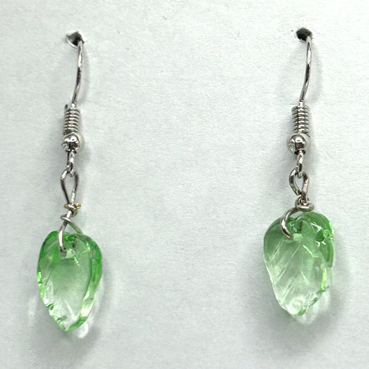 Green and Clear Glass Ombre Leaf Earrings