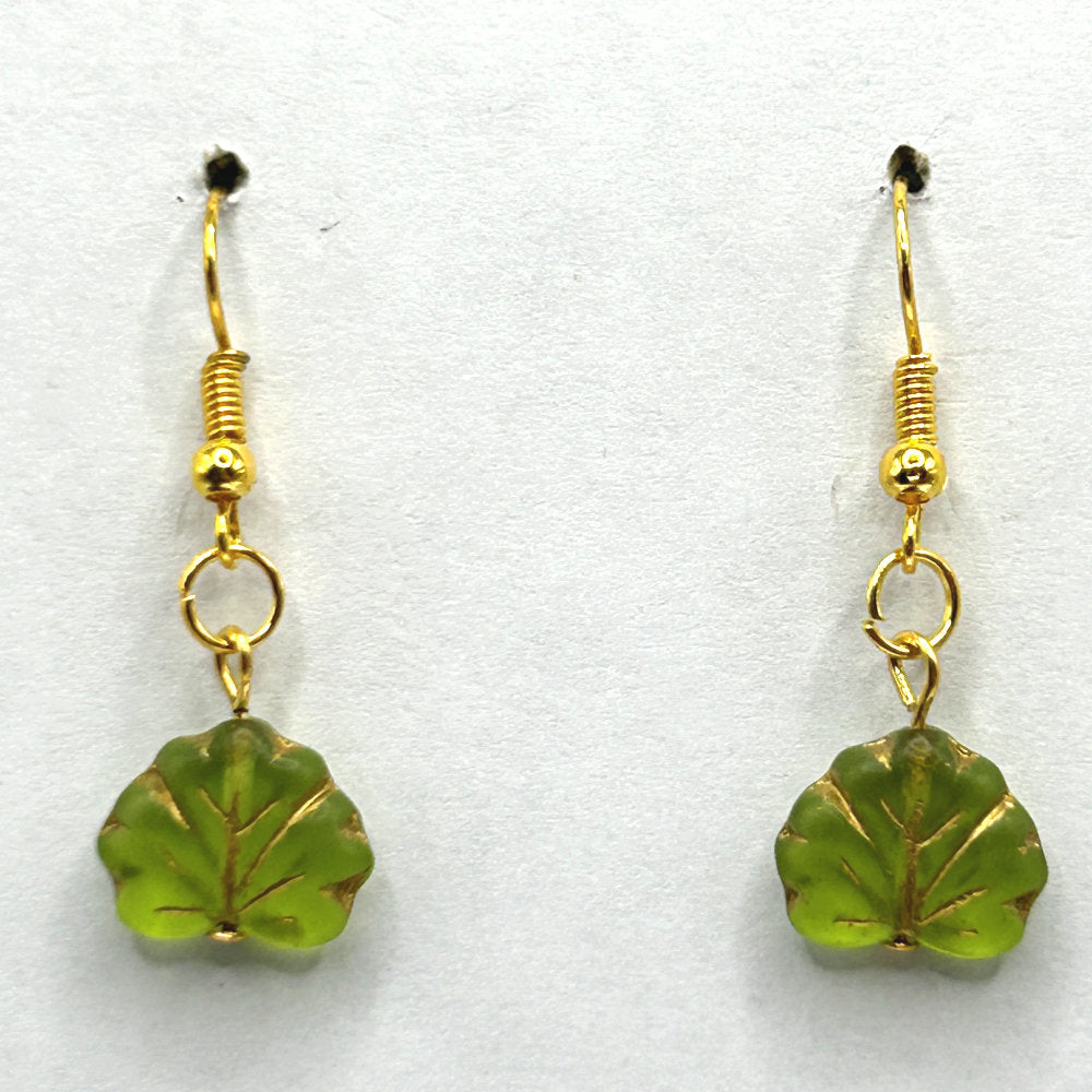 Matte Green and Gold Leaf Earrings