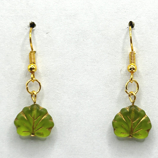 Matte Green and Gold Leaf Earrings