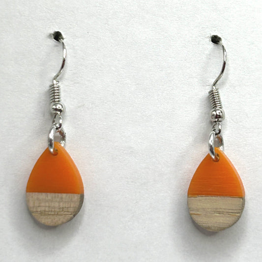 Small Orange and Wood Teardrop Earrings