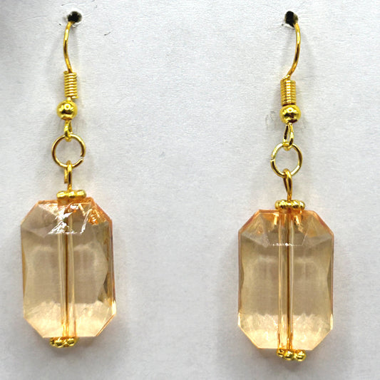 Clear Peach Rectangle Drop Earrings
