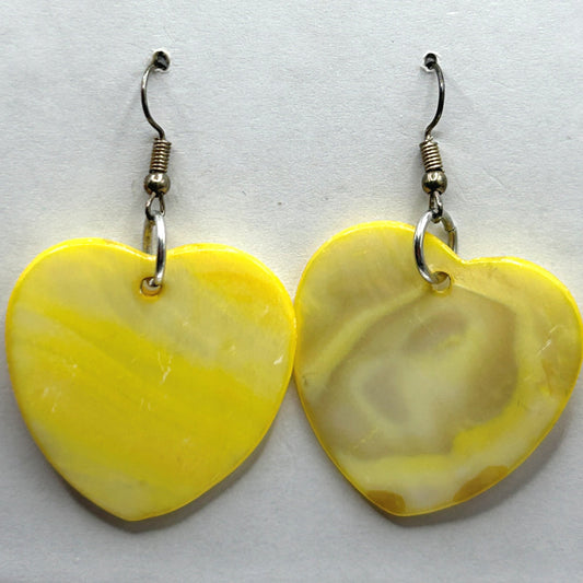Large Yellow Mother-of-Pearl Heart Earrings (Heavy)