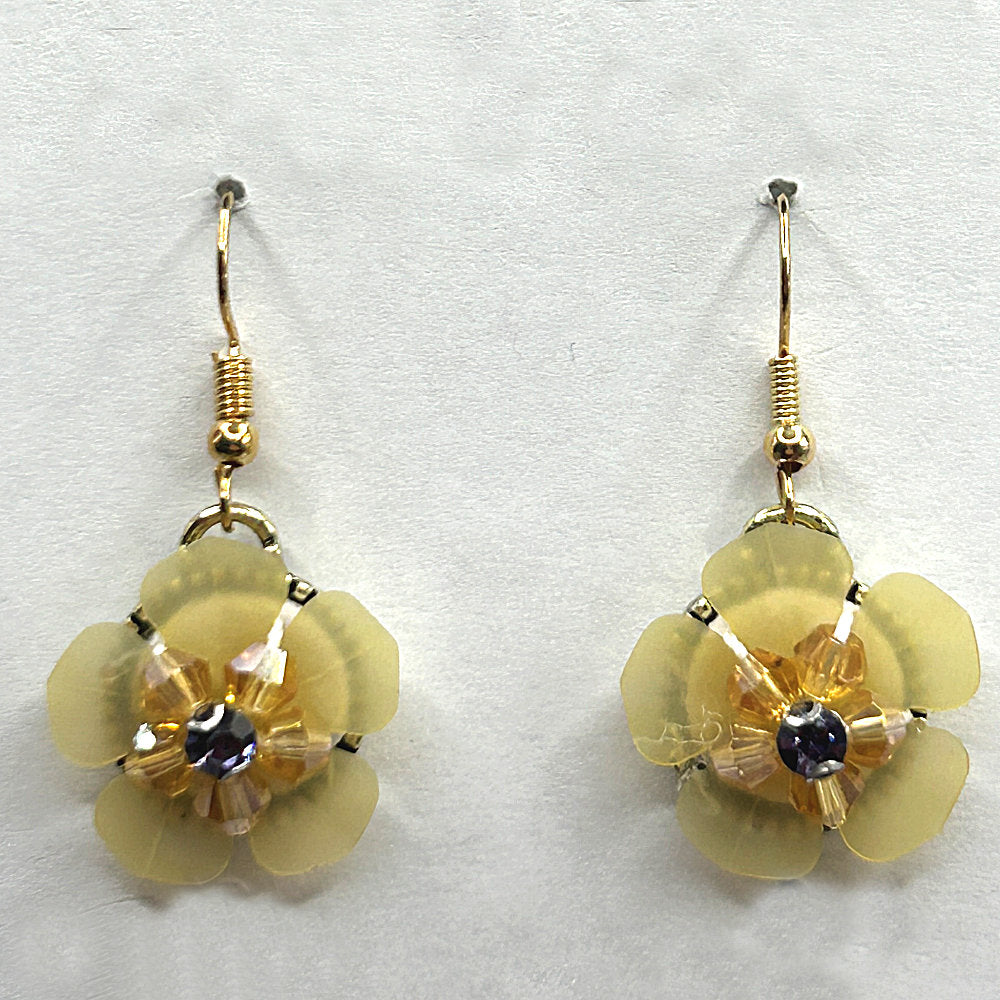 Yellow Flower Earrings with Purple Center
