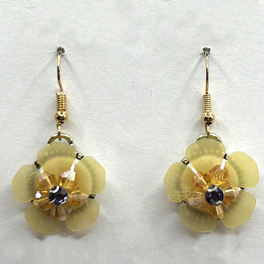 Yellow Flower Earrings with Purple Center