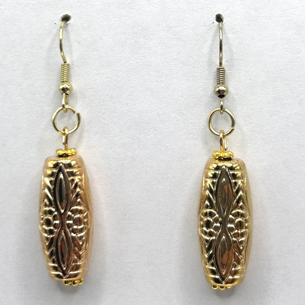 Decorative Flat Golden Oval Earrings