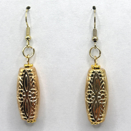 Decorative Flat Golden Oval Earrings