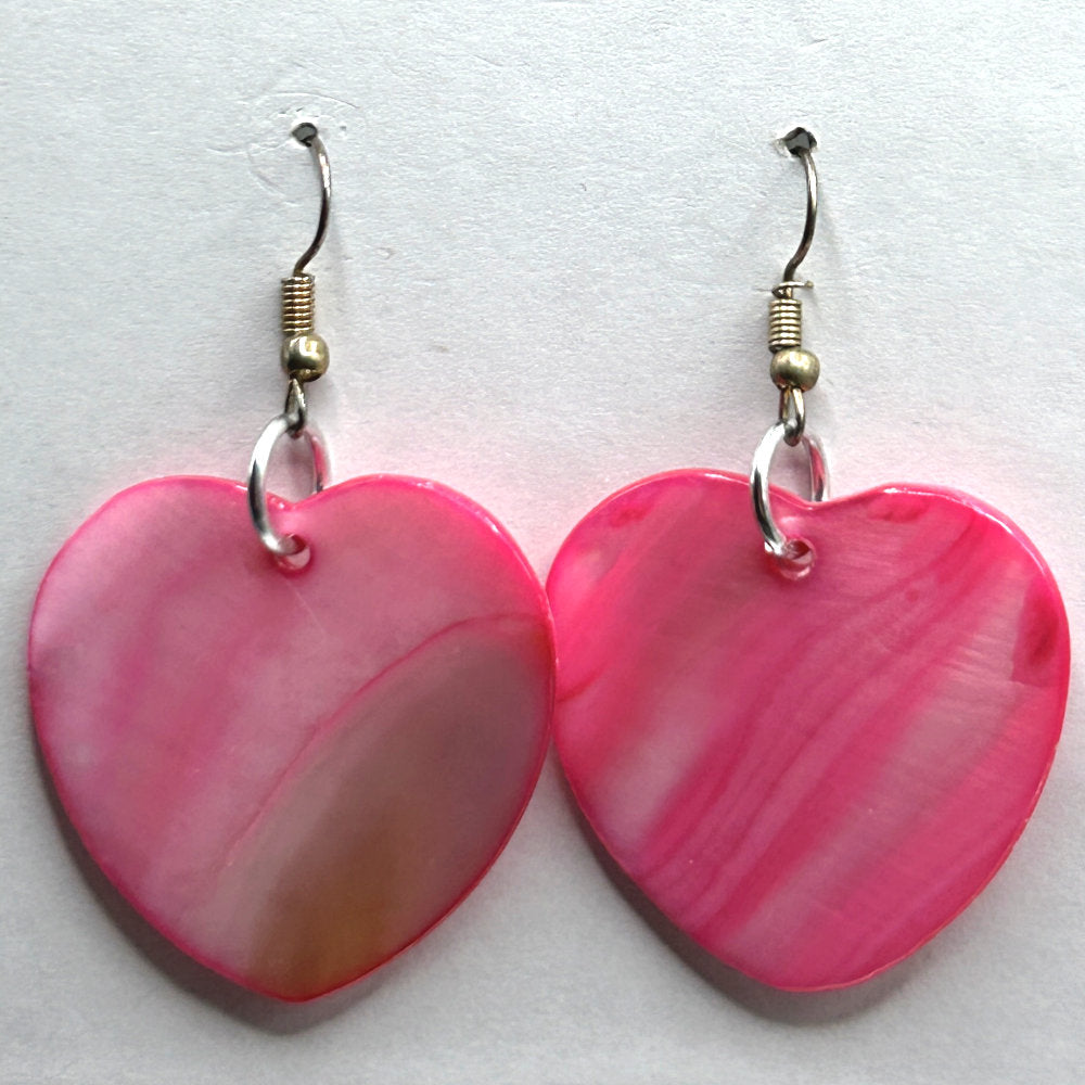 Large Pink Mother-of-Pearl Heart Earrings