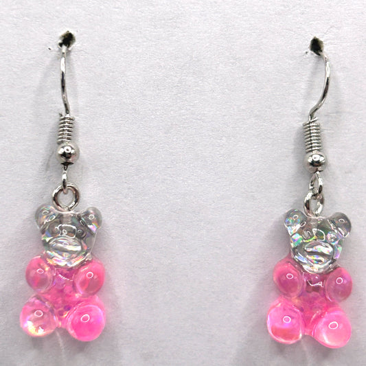 Clear and Pink Gummy Bear Earrings