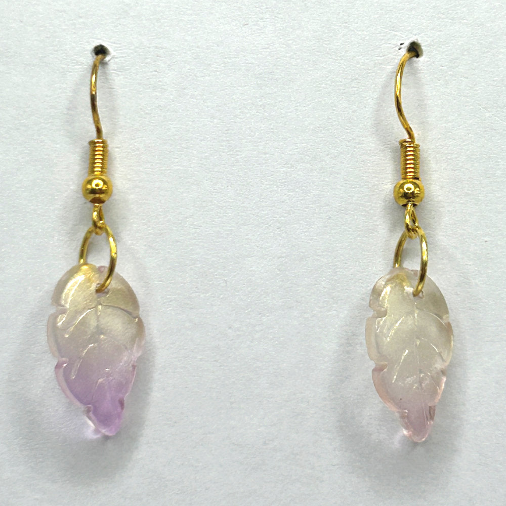 Pink and Gold Ombre Glass Leaf Earrings
