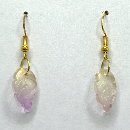 Pink and Gold Ombre Glass Leaf Earrings