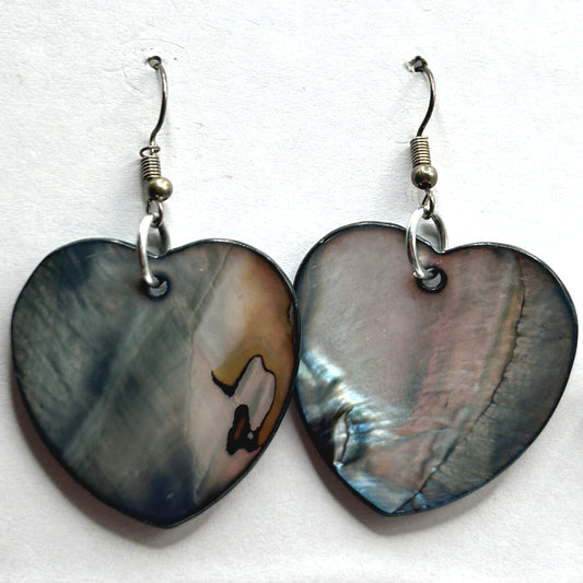 Large Black Mother-of-Pearl Heart Earrings (Heavy)