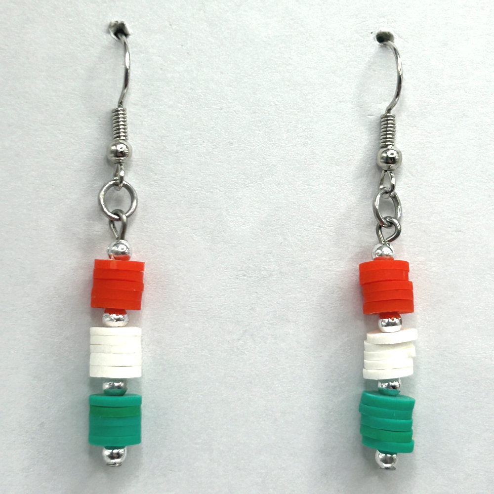 Red, White, and Green Heishi Christmas Earrings