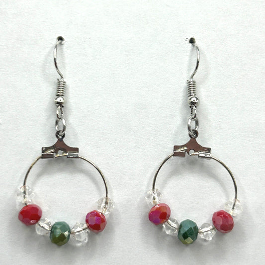 Red, Clear, and Green Tiny Loop Christmas Earrings