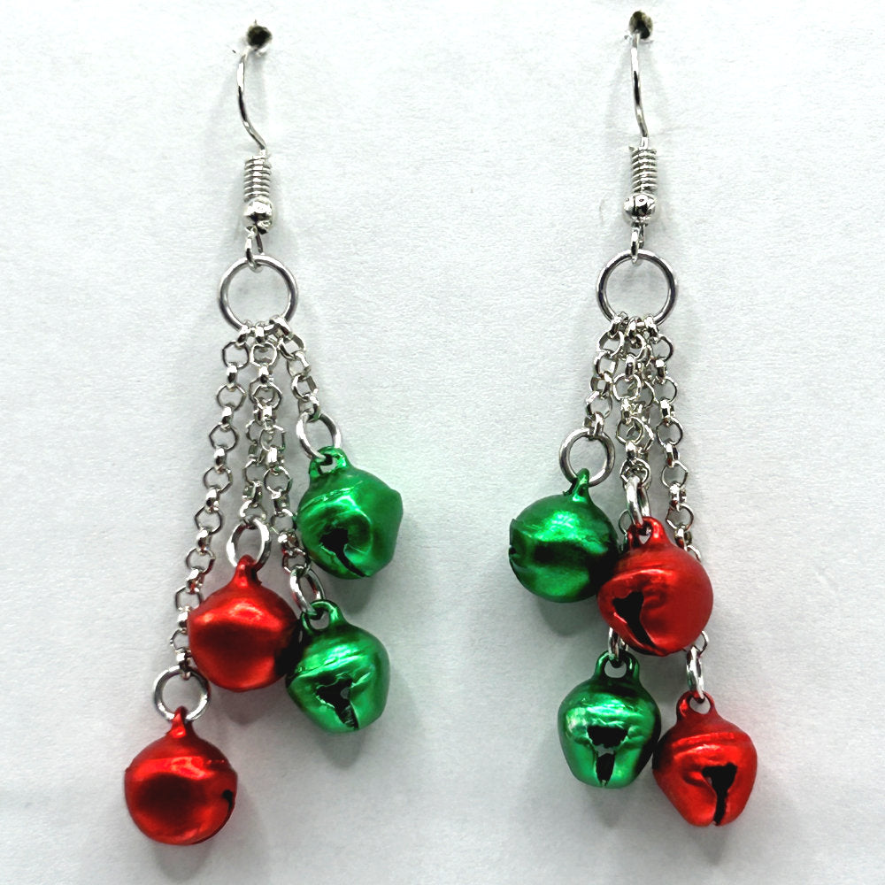 Red and Green Christmas Bell Earrings