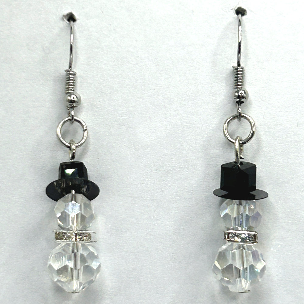Glass Snowman Earrings with Clear Scarf