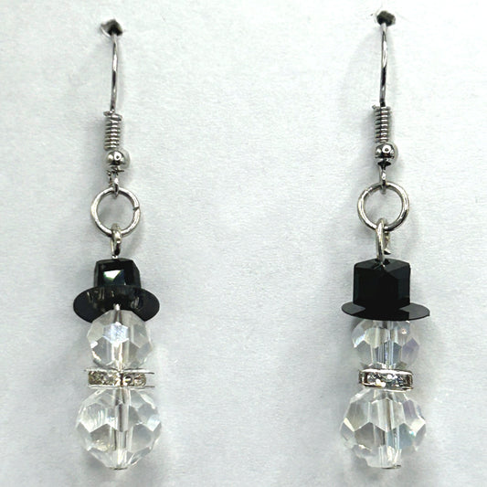 Glass Snowman Earrings with Clear Scarf
