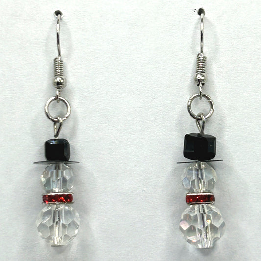 Glass Snowman Earrings with Red Scarf