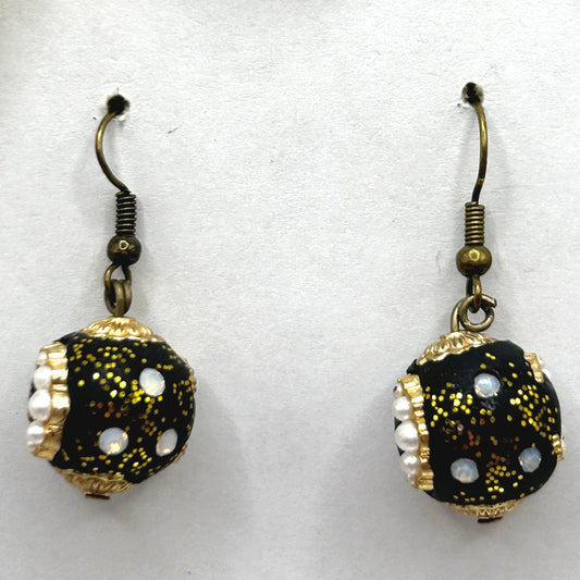 Ornate Black Ball Earrings (Heavy)