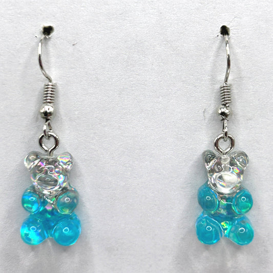 Clear and Blue Sparkle Gummy Bear Earrings