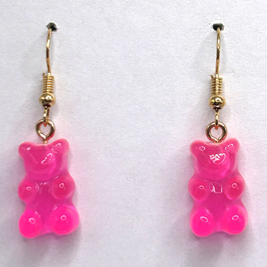 Bright Pink Gummy Bear Earrings