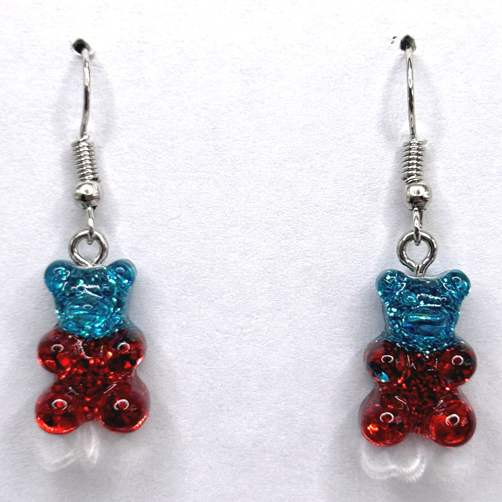 Sparkly Red/Blue Gummy Bear Earrings