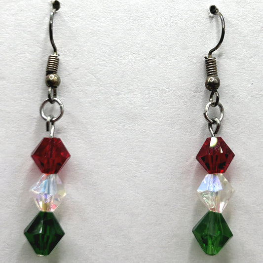 Red, Clear, and Green Bicone Earrings