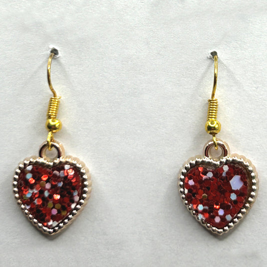 Red Glitter Heart Earrings