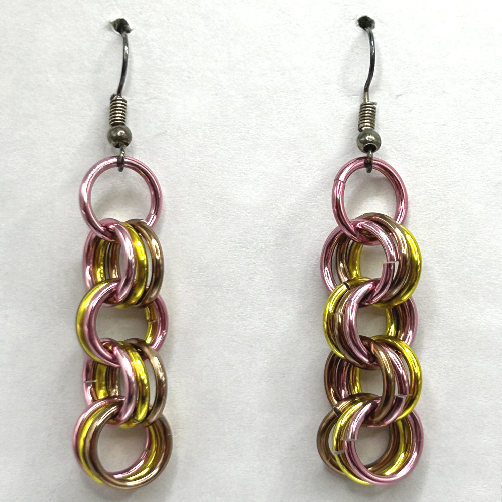 Pink and Gold Chainmaille Earrings