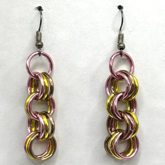 Pink and Gold Chainmaille Earrings