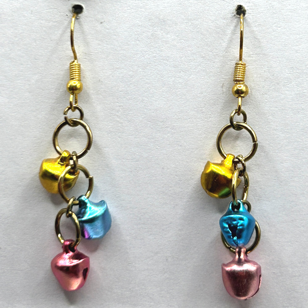 Pink, Gold, and Blue Bell Earrings