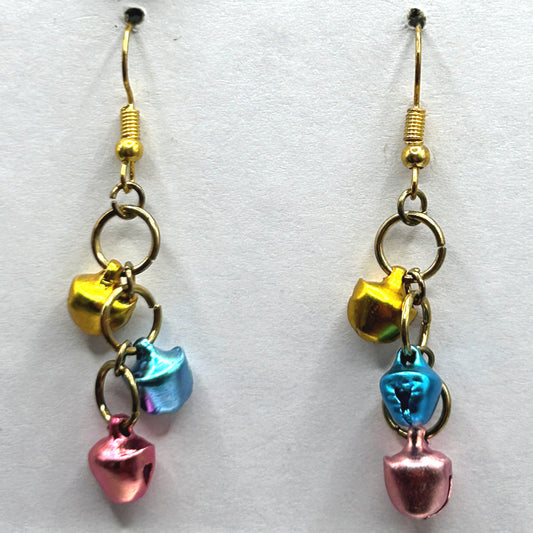 Pink, Gold, and Blue Bell Earrings