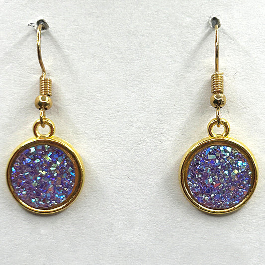 Purple Glitter Disc Earrings
