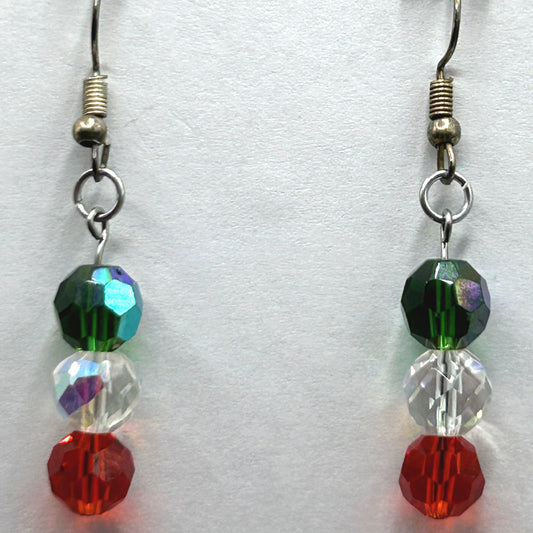 Green, Clear, and Red Round Drop Earrings